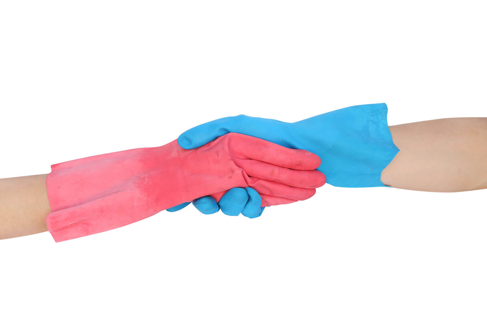 red and blue rubber gloves