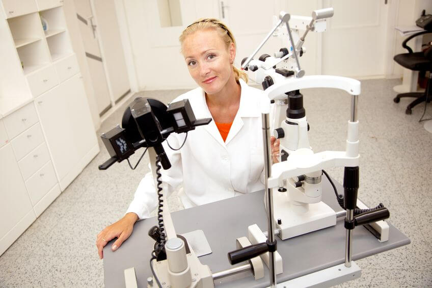 optometrist with equipment