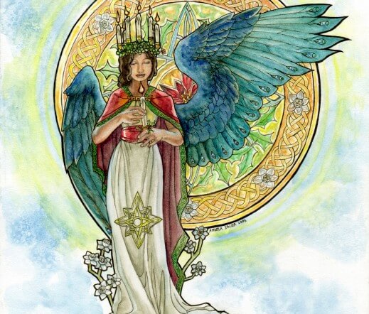 Saint Lucia Inspired Angel with Candle Crown and Stained Glass