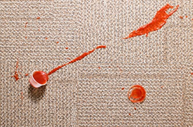 Ketchup spilled on carpet