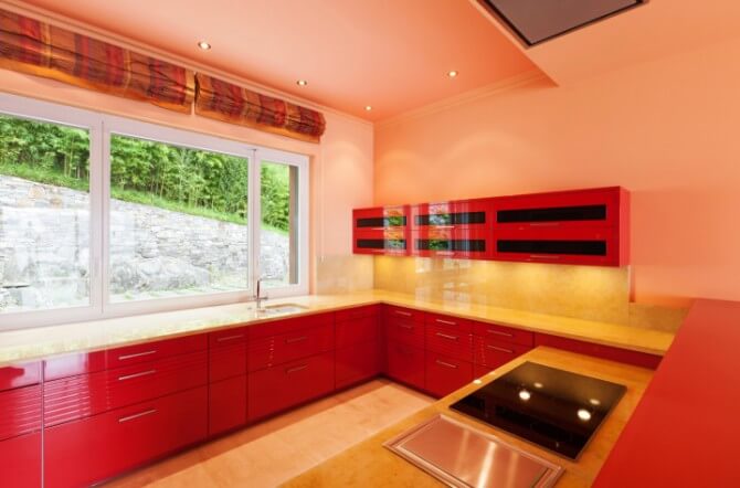 red domestic kitchen